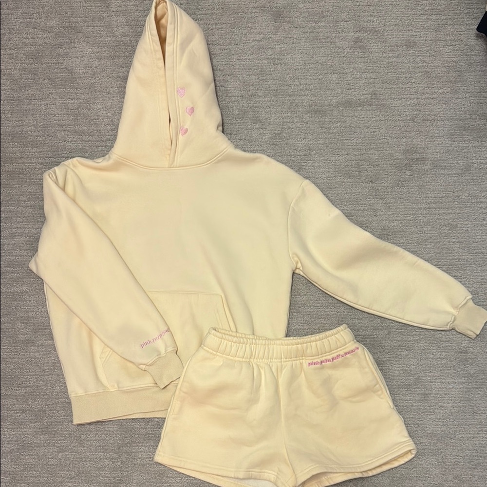 Cream Hoodie and Shorts Set